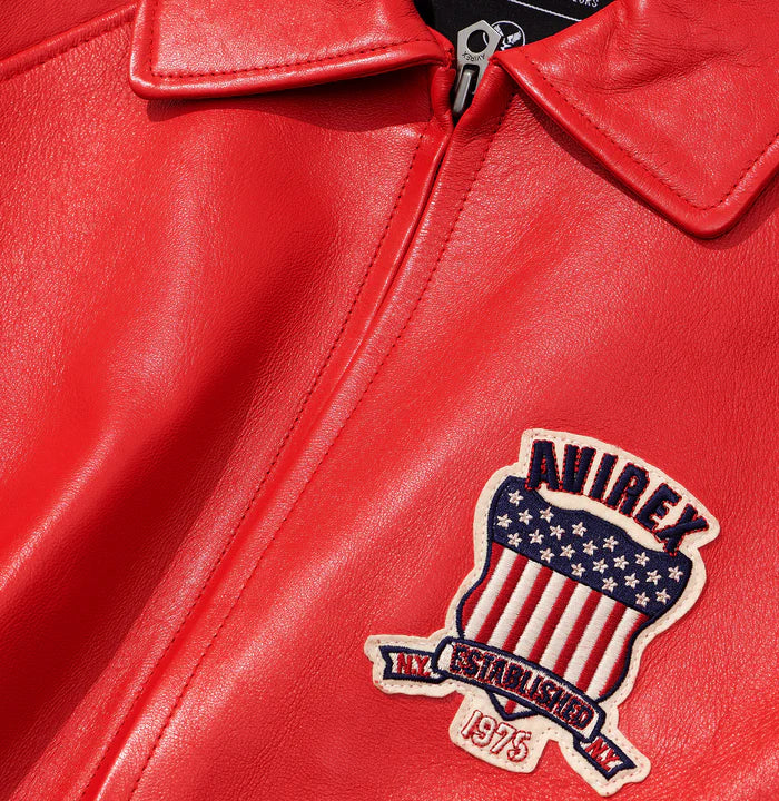 Avirex Icon Premium Leather Bomber Jacket - Salvage Red