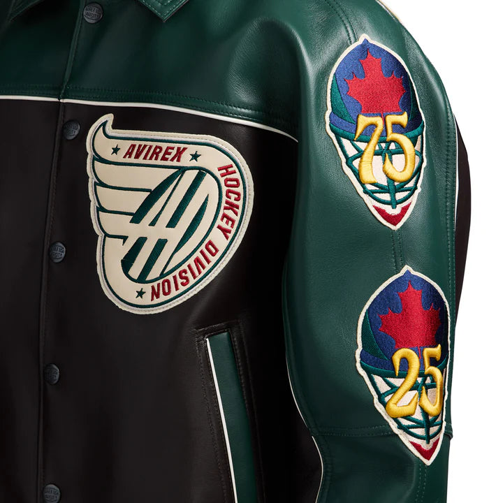 Avirex Canadian Division Premium Leather Hockey Jacket - Espresso
