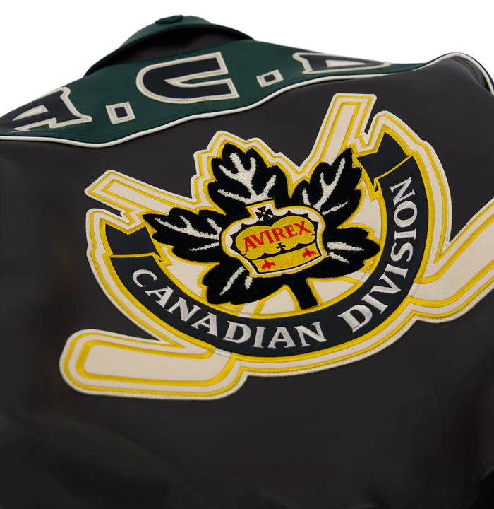 Avirex Canadian Division Premium Leather Hockey Jacket - Espresso