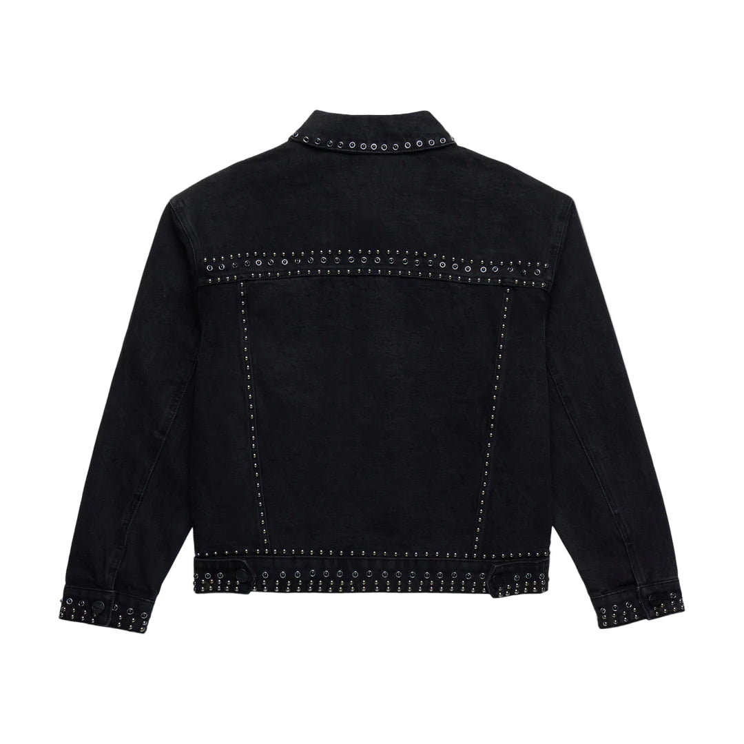 Homme Femme Ornament Denim Jacket - Black