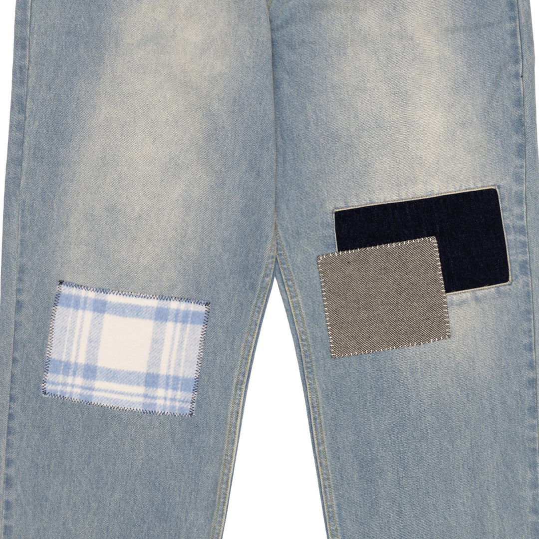 Sinclair Country Patched Denim Jean - "Washed Blue"