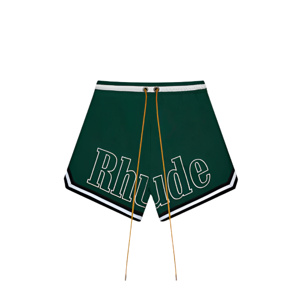 Rhude Logo Basketball Swim Shorts - Forest Green/White