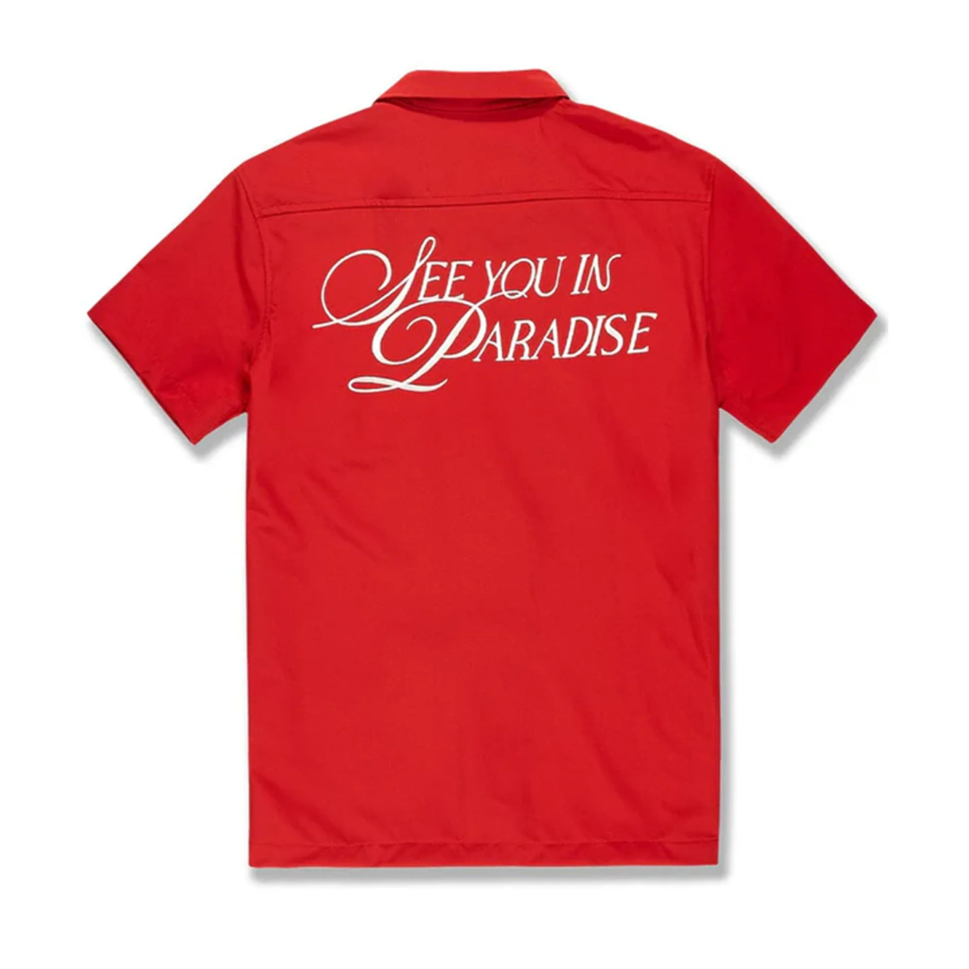 Boys Jordan Craig Embroidered Camp Shirt - Red