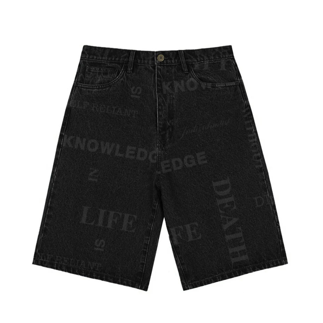 Individualist Knowledge Laser Print Big Boy Denim Short - Black