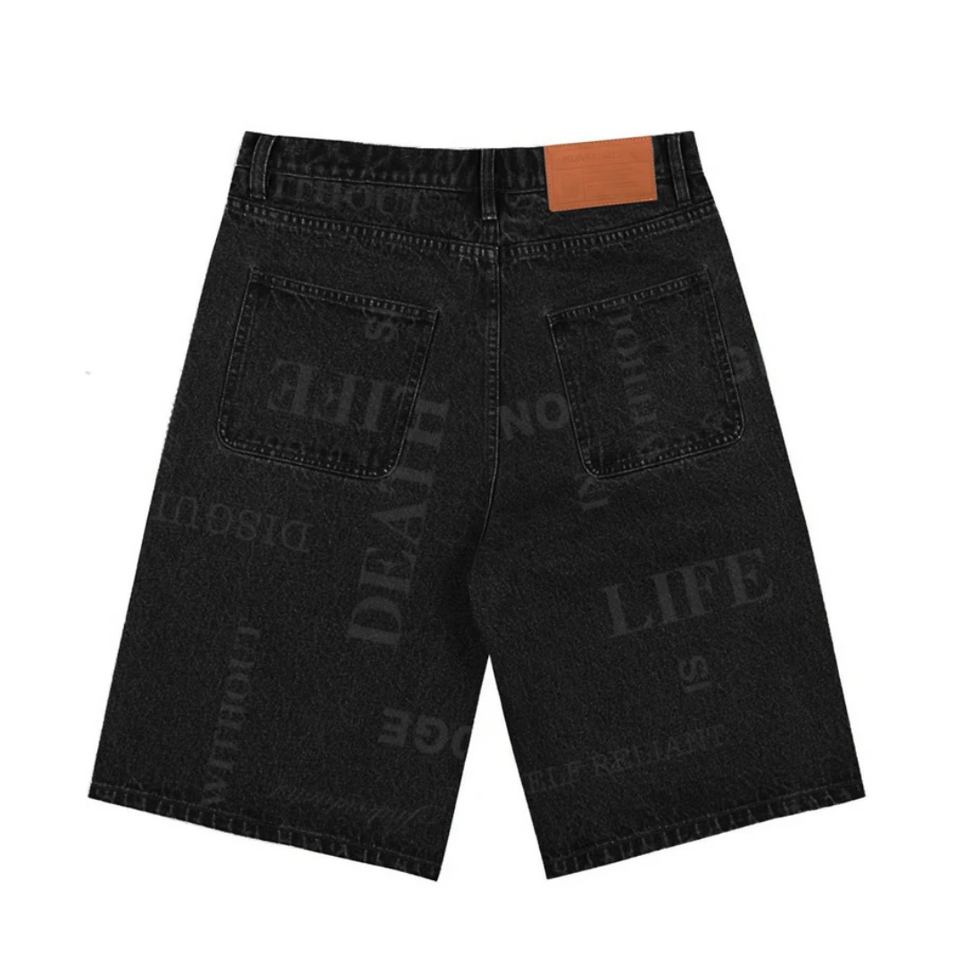 Individualist Knowledge Laser Print Big Boy Denim Short - Black