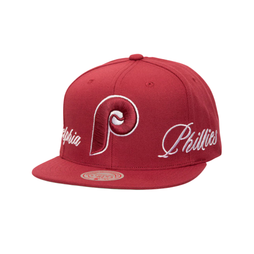 Mitchell & Ness x Just Don Script Phillies Snapback - Maroon