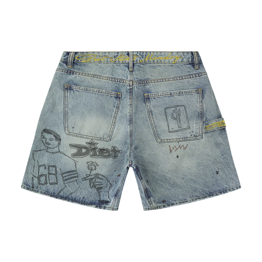 Diet Starts Monday Scribble Denim Short - Indigo Stain