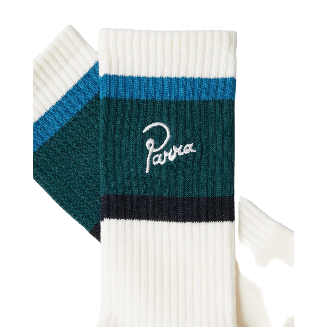 Parra Signature Striped Crew Sock - Mallard Green