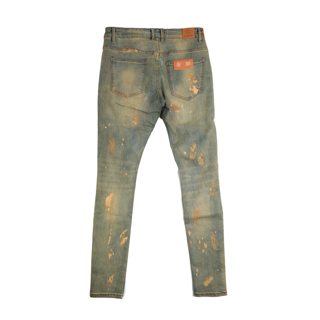 Crysp Atlantic Distressed Paint Splotch Denim - Olive/Brown