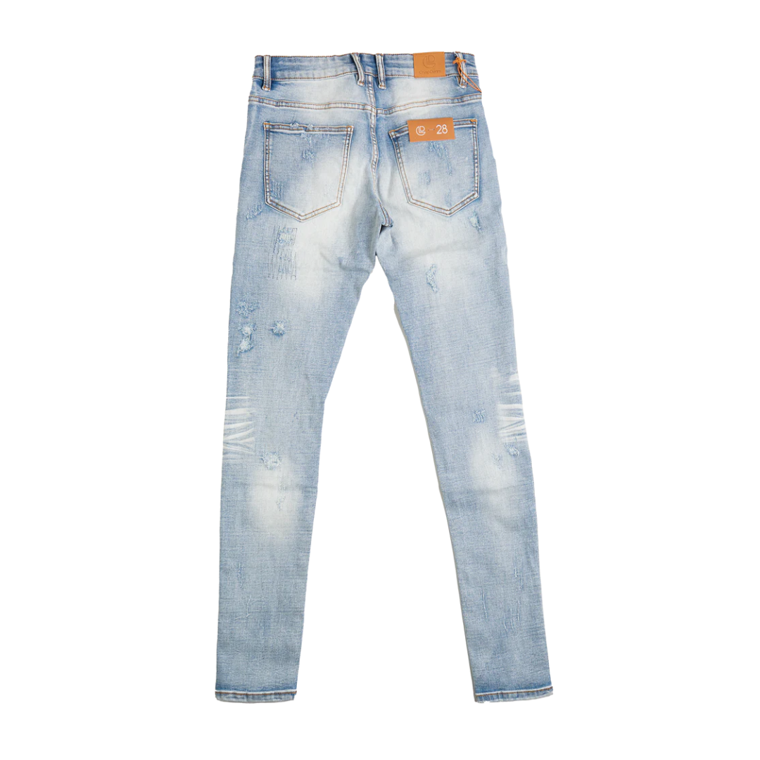 Crysp Atlantic Distressed & Striped Denim - Light Blue