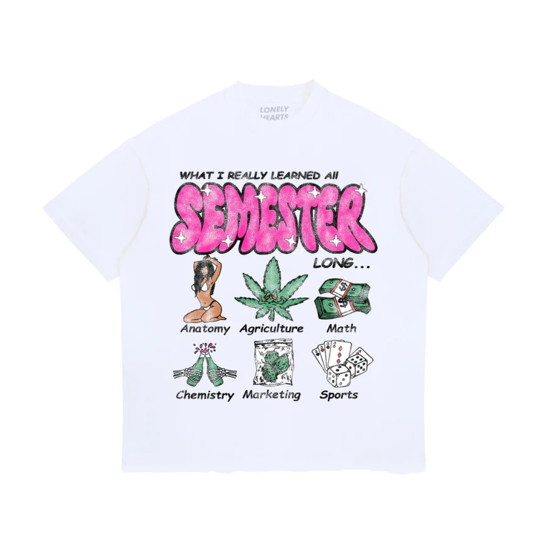 Lonely Hearts Club "What I learned All Semester" Cropped T-Shirt - White