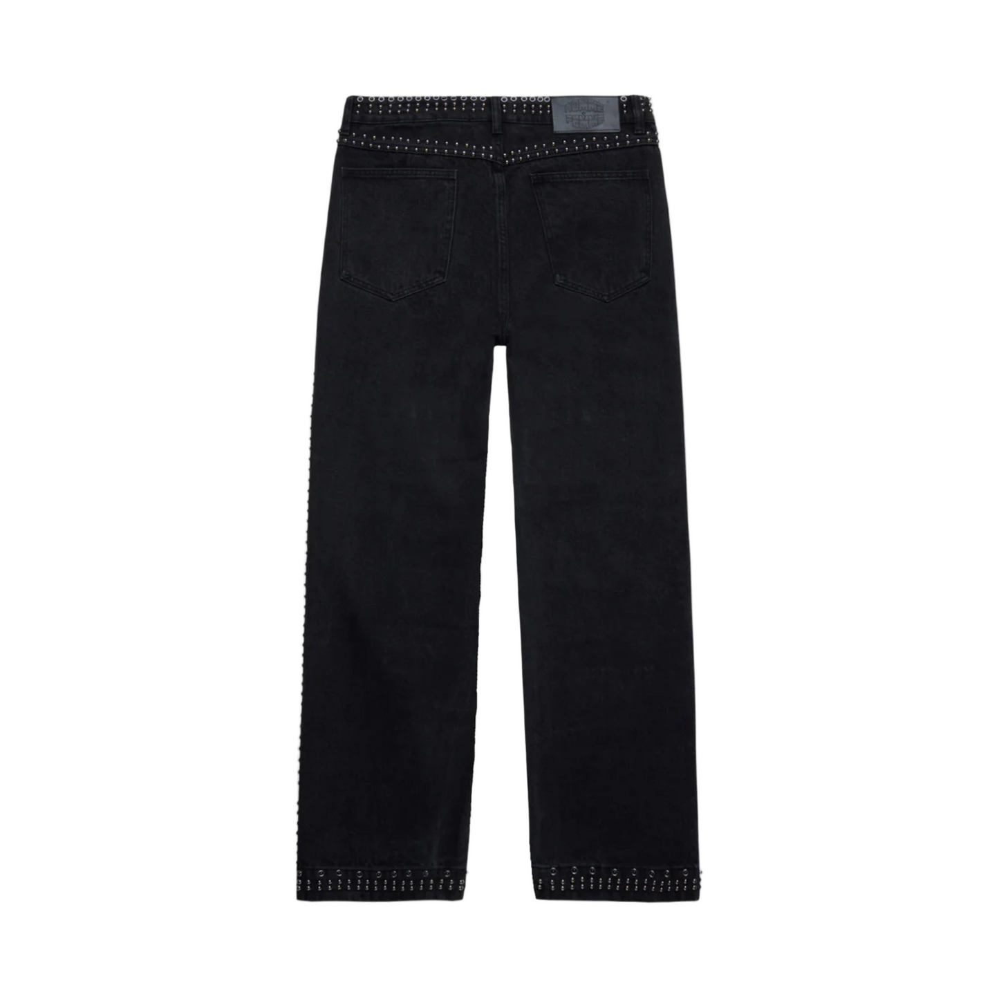 Homme Femme Ornament Denim Jeans - Black