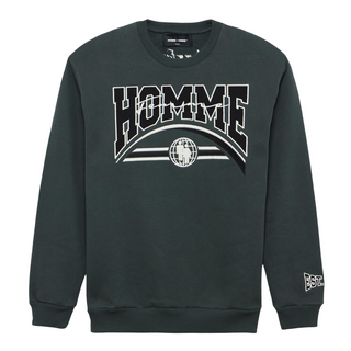 Homme Femme Embroidered "Global Logo" Crewneck - Charcoal