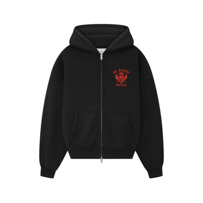 Rhude "ST. Rhude" Seal Zip-Up Hoodie - "Vintage Black"