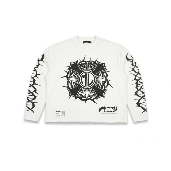 Memory Lane Camo Collared "BomberHorn Cross" Long-Sleeve Thermal Tee - "Antique White"