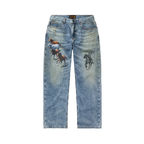 One of These Days "All Over Print" Straight Leg Jeans - "Blue"