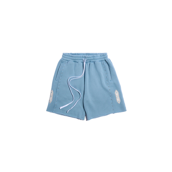 Memory Lane Studded Fleece Long Shorts - "Slate Blue"