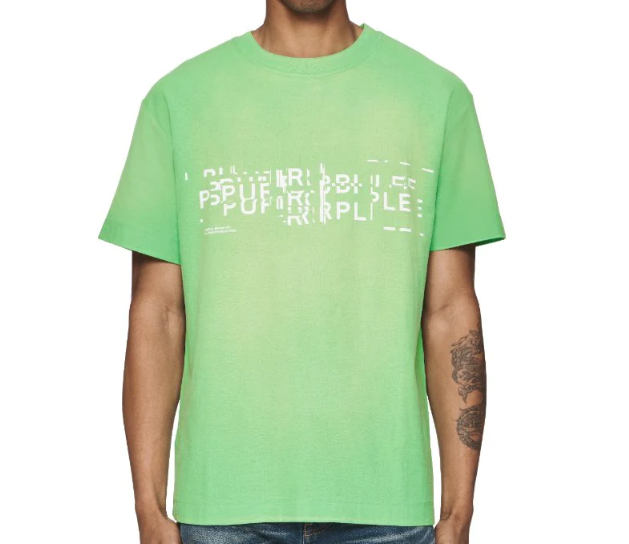 Purple Textured Jersey SS Tee - Fluorescent Green