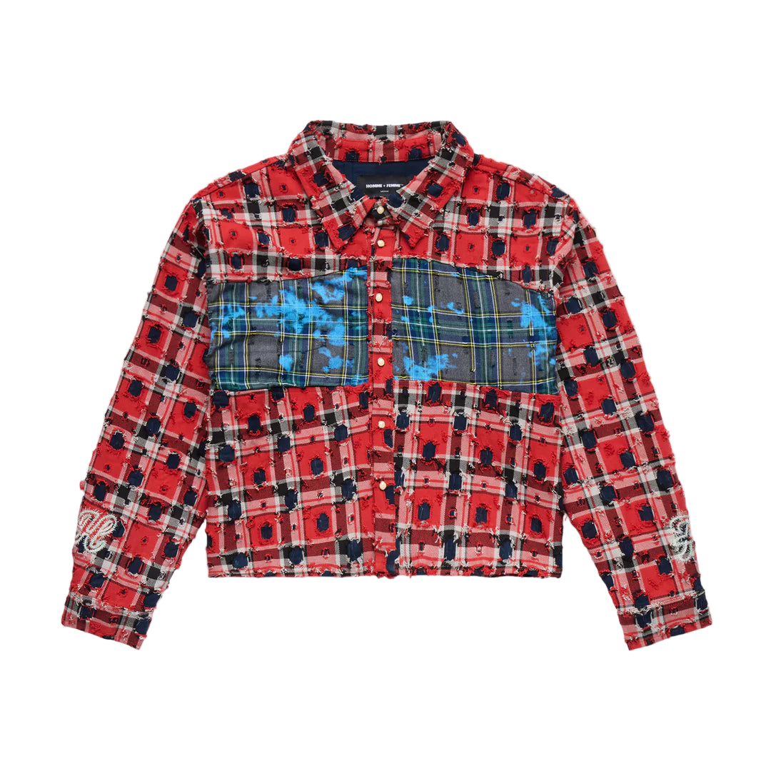 Homme Femme Wave Patchwork Flannel - Red