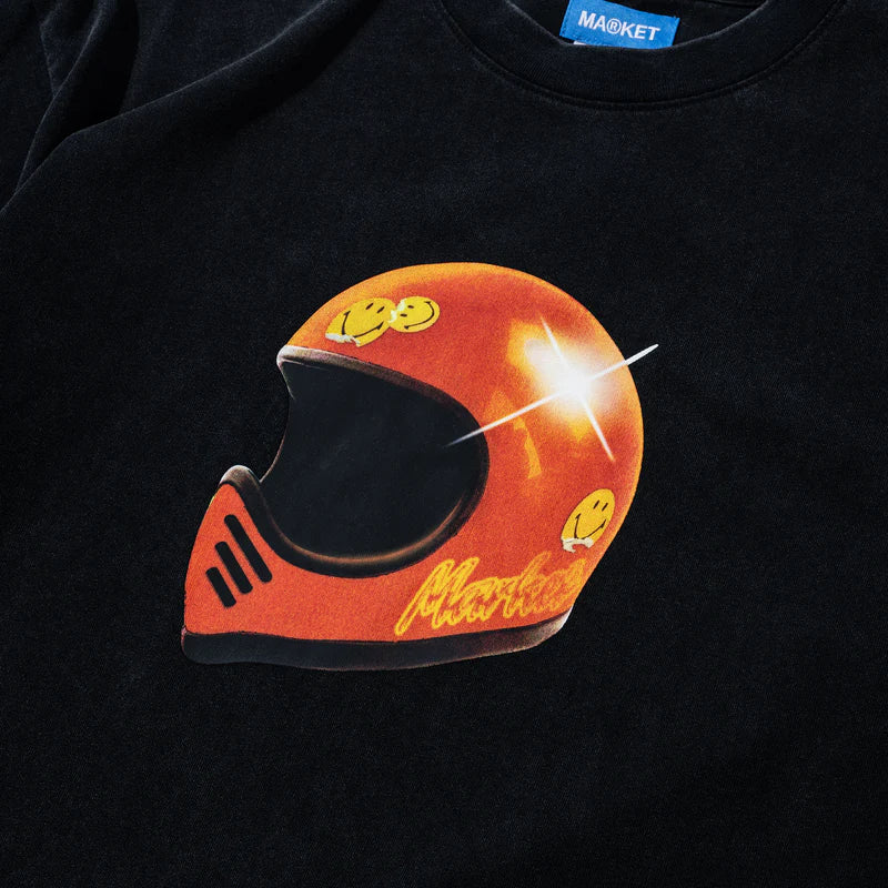 Market Smiley Full Face T-Shirt - Washed Black