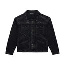 Homme Femme Ornament Denim Jacket - Black
