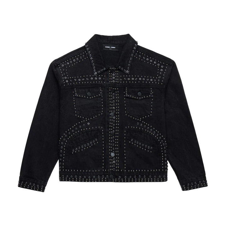 Homme Femme Ornament Denim Jacket - Black
