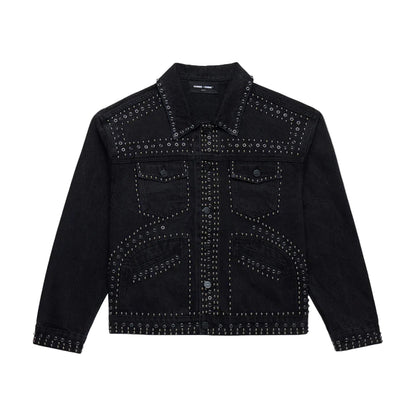 Homme Femme Ornament Denim Jacket - Black