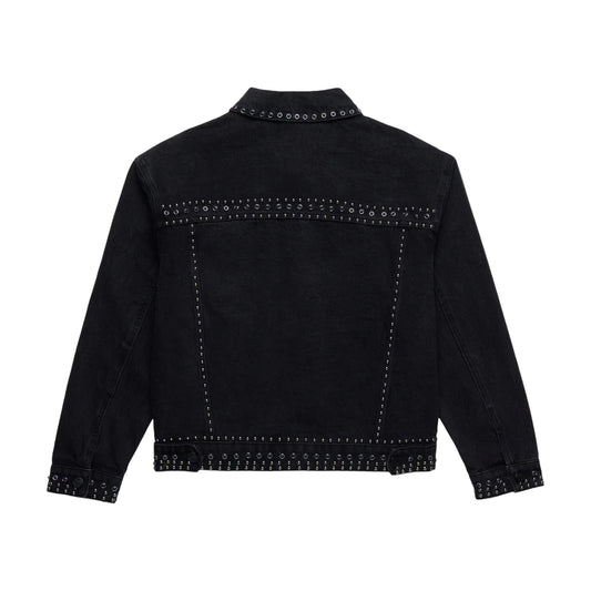 Homme Femme Ornament Denim Jacket - Black