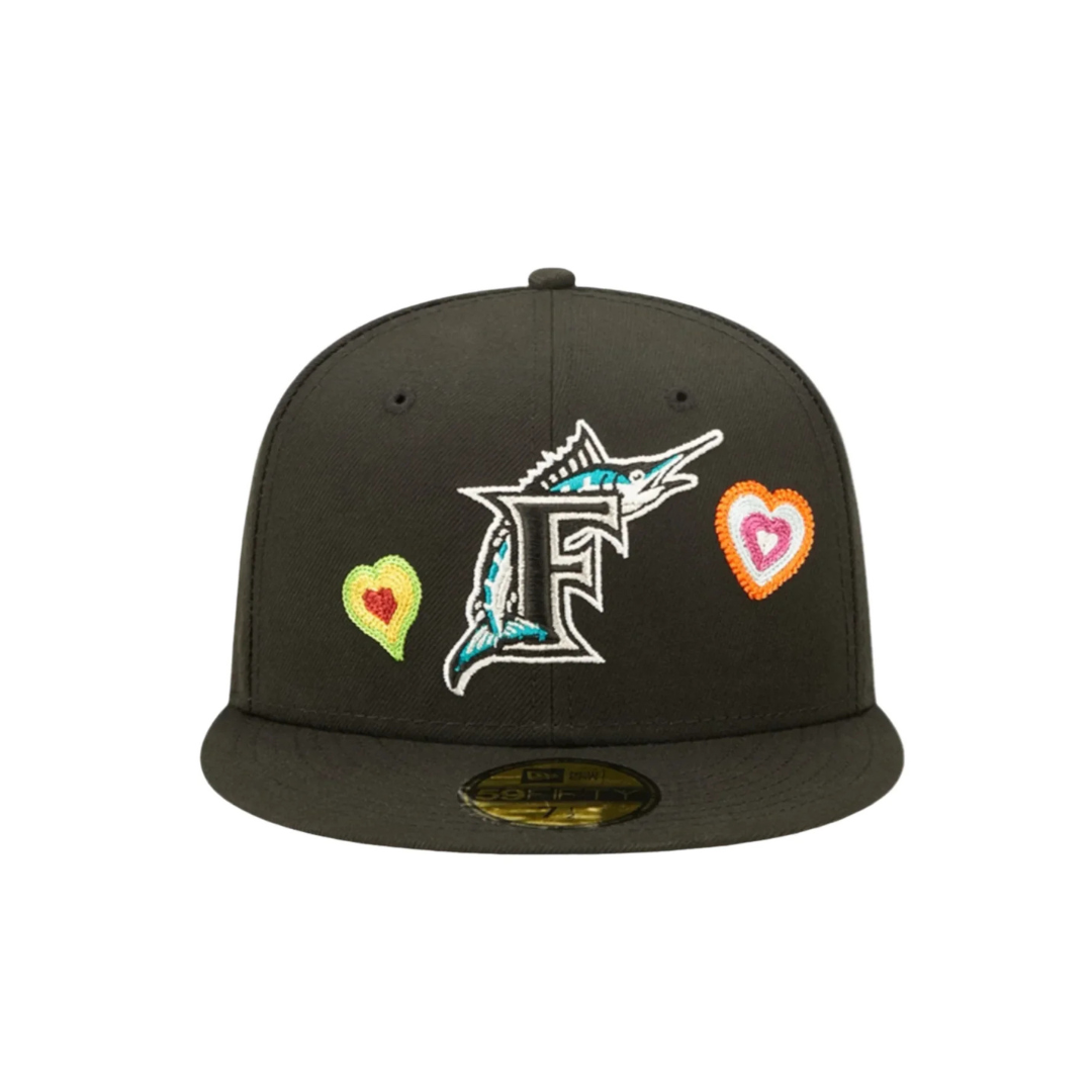 New Era 59Fifty Florida Marlins Chain Stitch Heart - "Black"