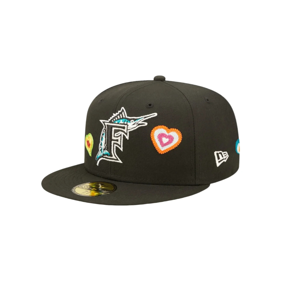 New Era 59Fifty Florida Marlins Chain Stitch Heart - "Black"