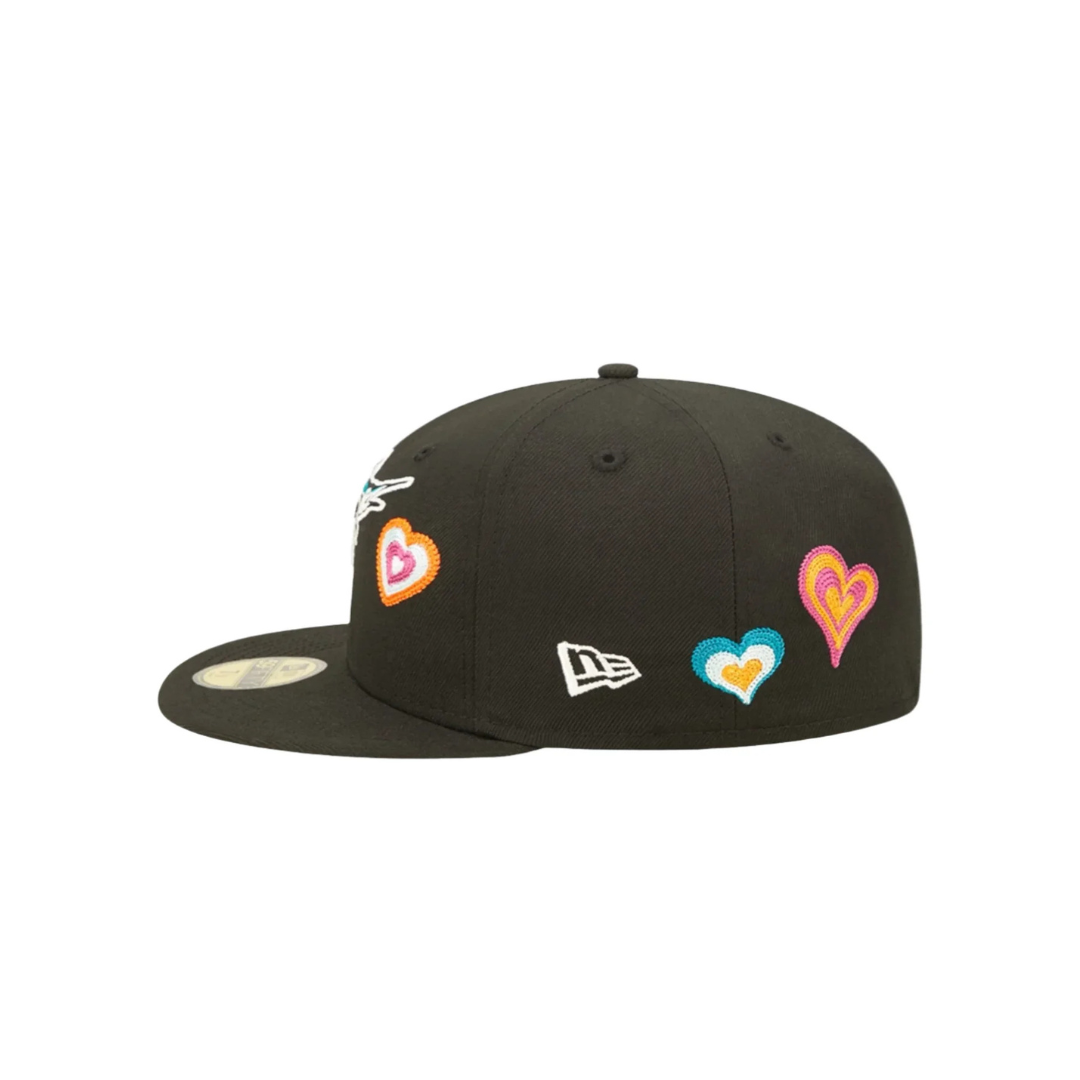 New Era 59Fifty Florida Marlins Chain Stitch Heart - "Black"