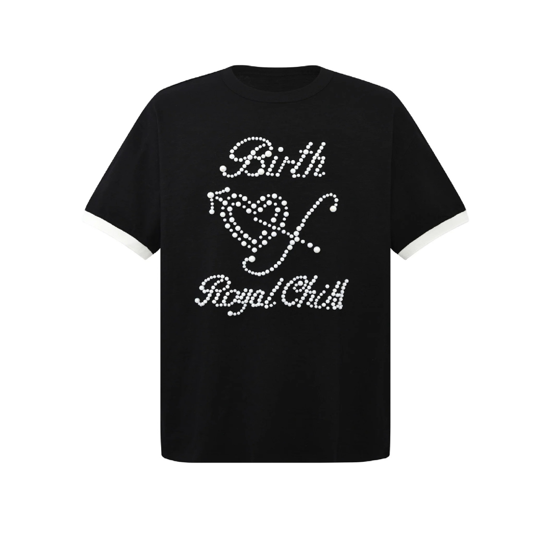 Birth Of Royal Child Patchwork Pearl Tee - Black