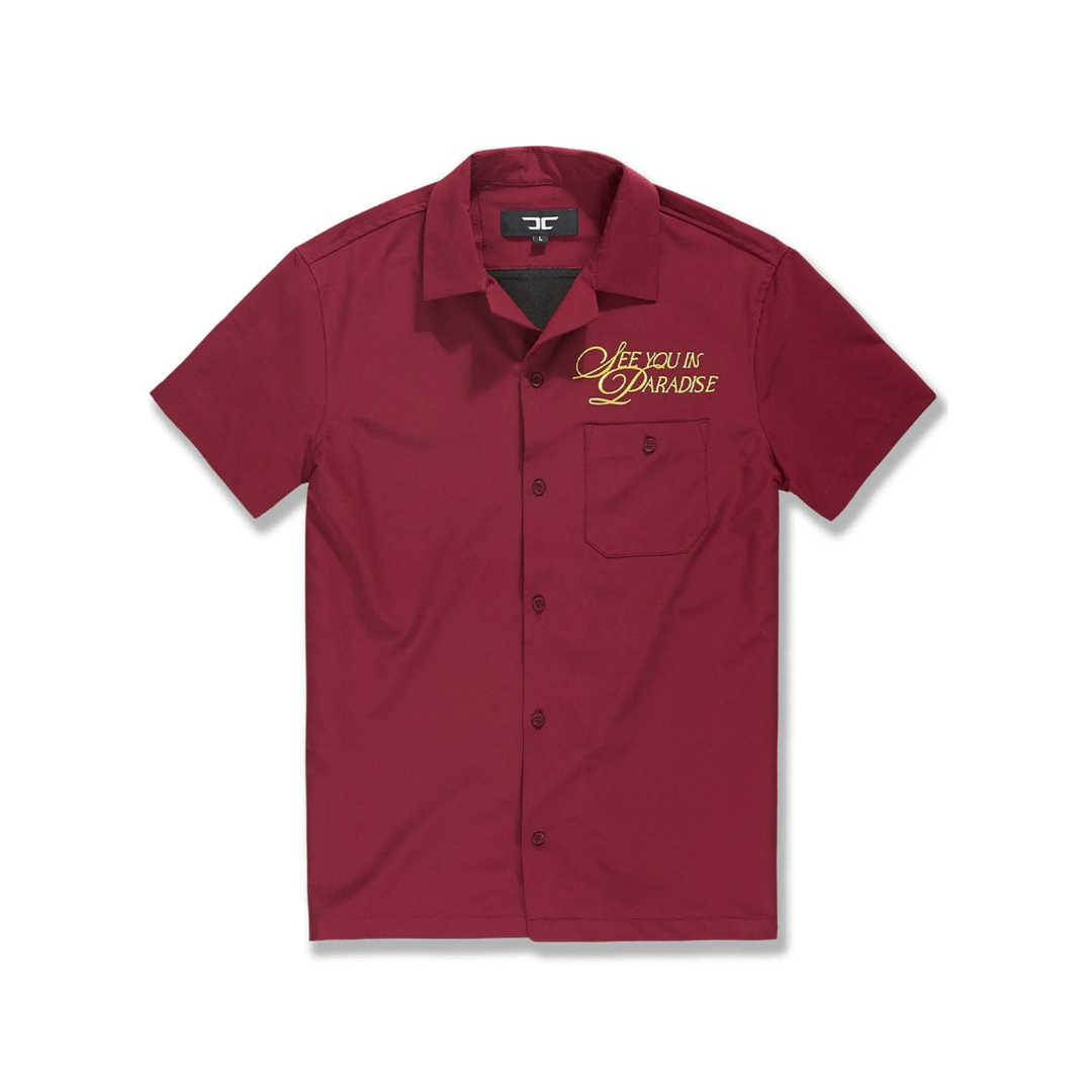 Jordan Craig Embroidered Camp Shirt - Wine