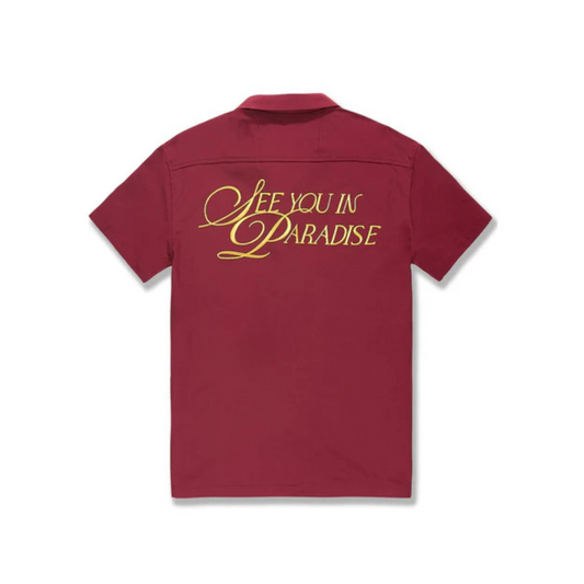 Jordan Craig Embroidered Camp Shirt - Wine
