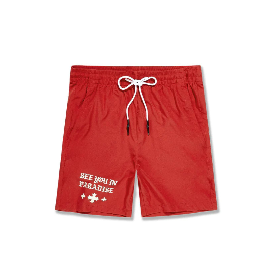 Boys Jordan Craig Embroidered Camp Shorts - Red