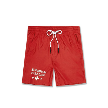 Boys Jordan Craig Embroidered Camp Shorts - Red