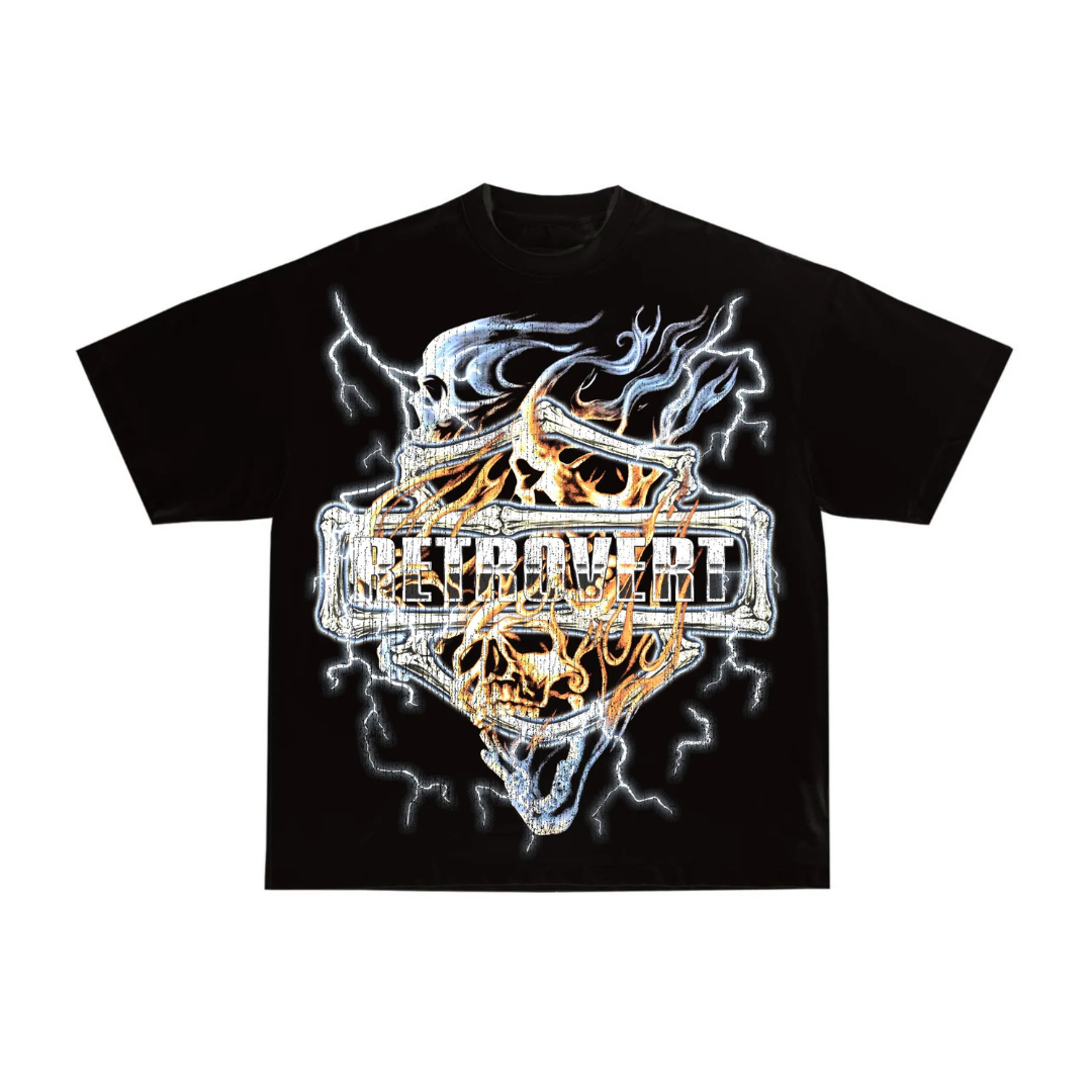Retrovert Blue Skull Tee - Blue