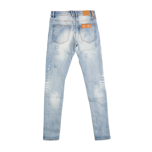 Crysp Atlantic Distressed & Striped Denim - Light Blue