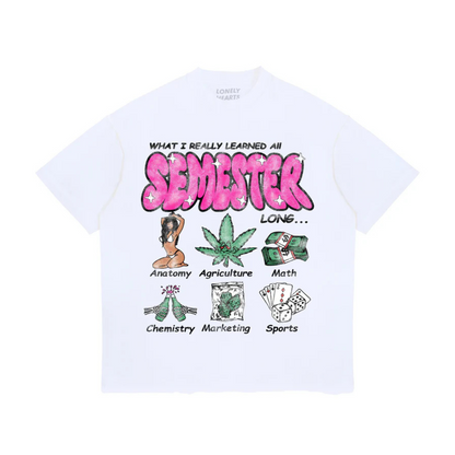 Lonely Hearts Club "What I learned All Semester" Cropped T-Shirt - White