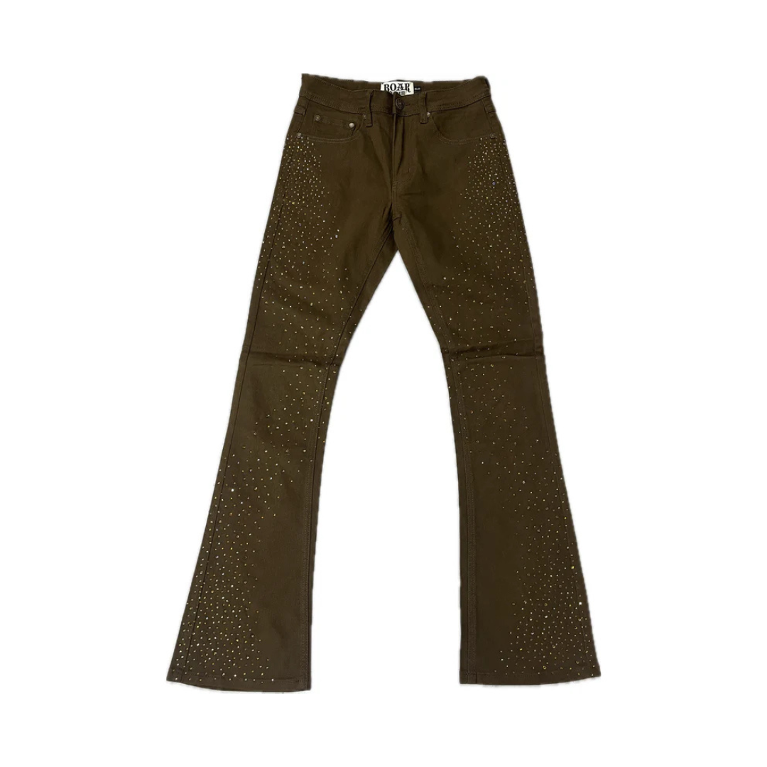 Roar Golden Rhinestone Denim - Brown