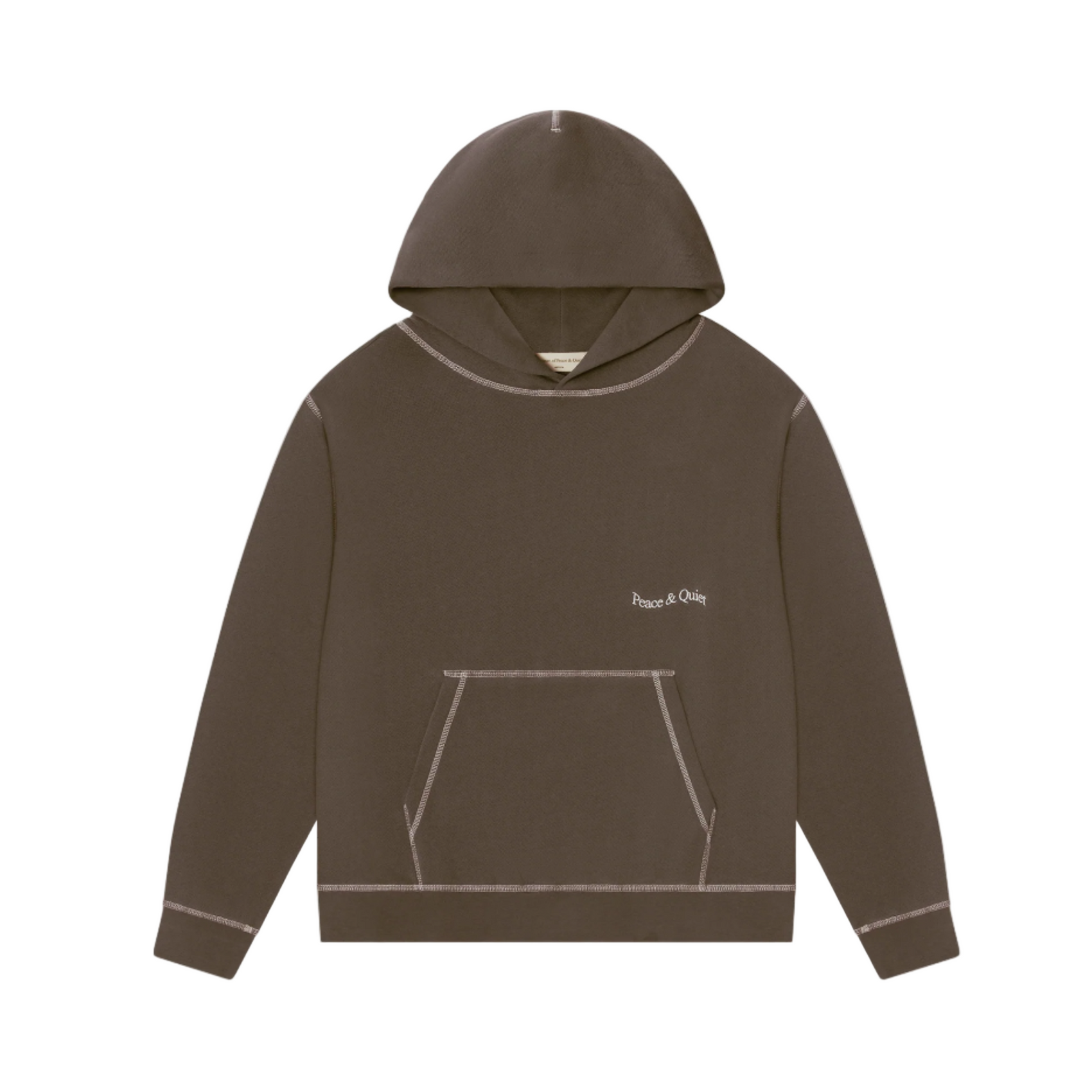 Museum of Peace & Quiet Wordmark Reverse Stitch Hoodie - Brown