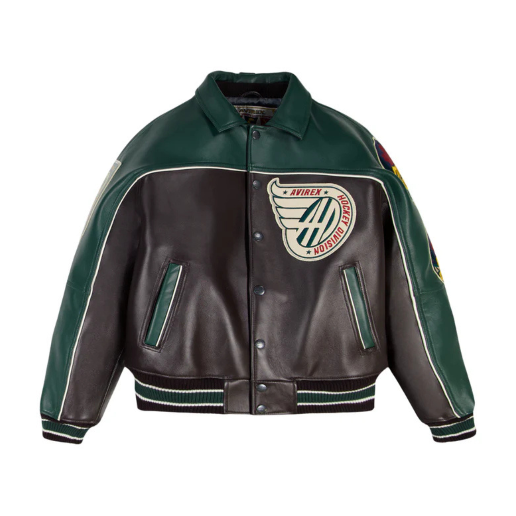 Avirex Canadian Division Premium Leather Hockey Jacket - Espresso