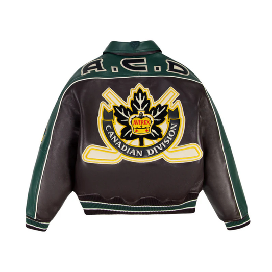 Avirex Canadian Division Premium Leather Hockey Jacket - Espresso