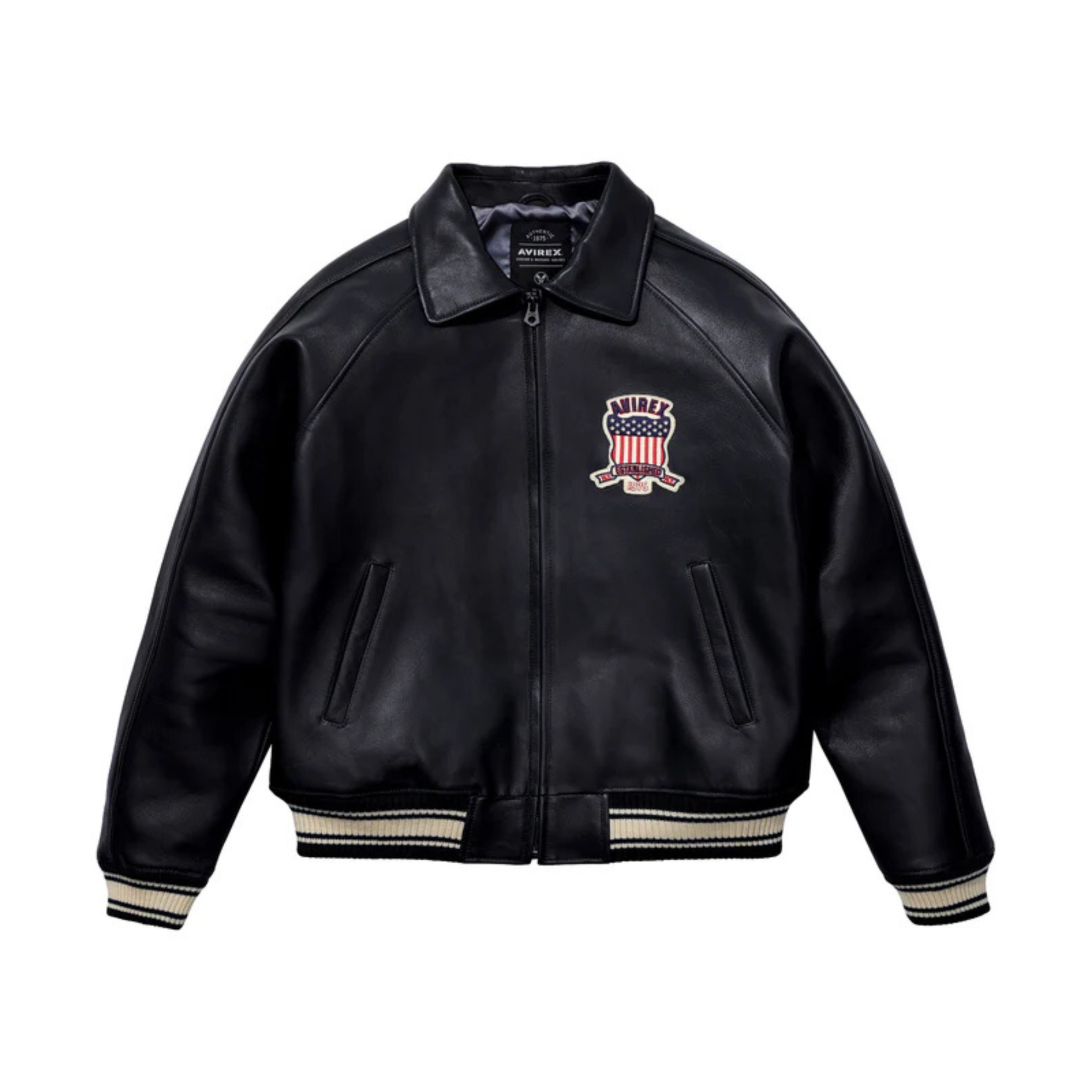 Avirex Icon Premium Leather Bomber Jacket - Black