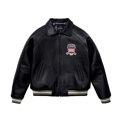 Avirex Icon Premium Leather Bomber Jacket - Black
