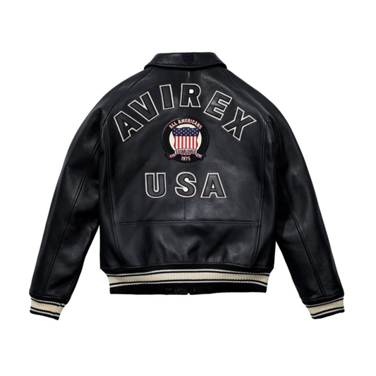 Avirex Icon Premium Leather Bomber Jacket - Black