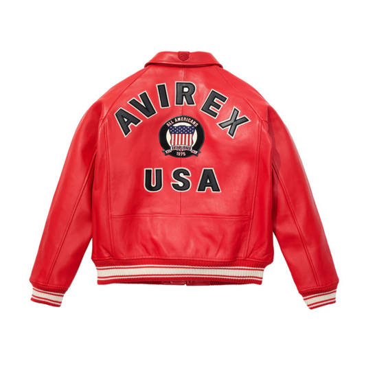 Avirex Icon Premium Leather Bomber Jacket - Salvage Red