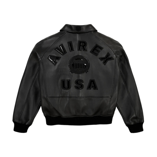 Avirex Icon Premium Leather Bomber Jacket - Black