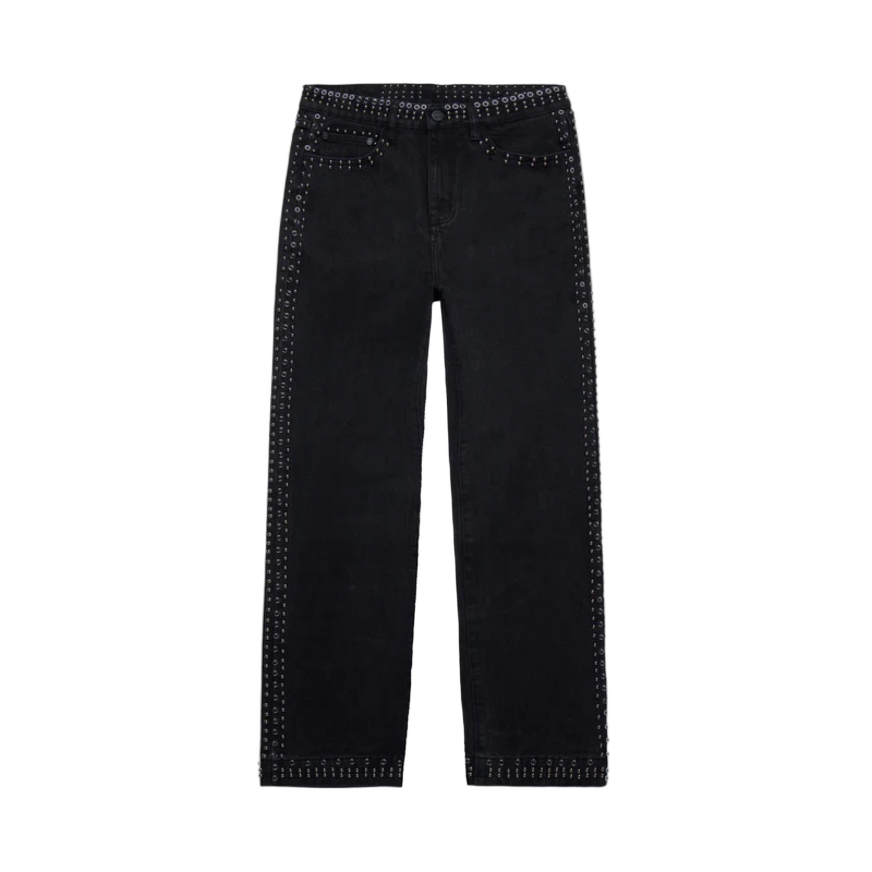Homme Femme Ornament Denim Jeans - Black