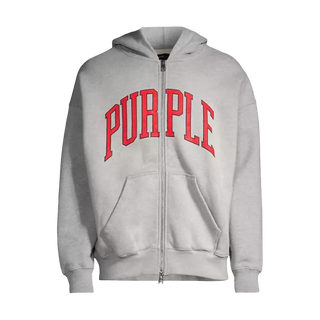 Purple HWT Fleece Full Zip Hoodie "Collegiate" - Heather Grey